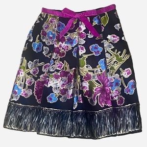 Anna Sui Floral Print Silk Pink Bow Skirt